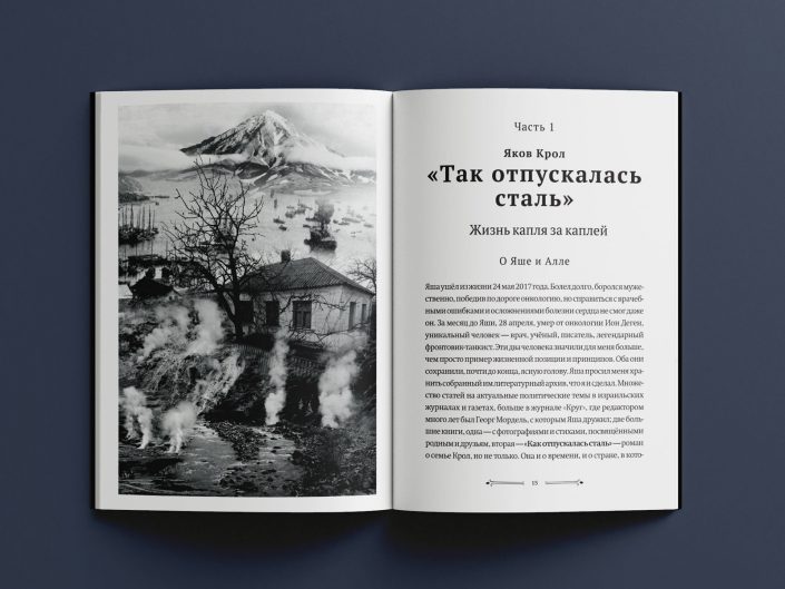 Book layout in Russian — inner spread and title page collage combining typography and visual storytelling